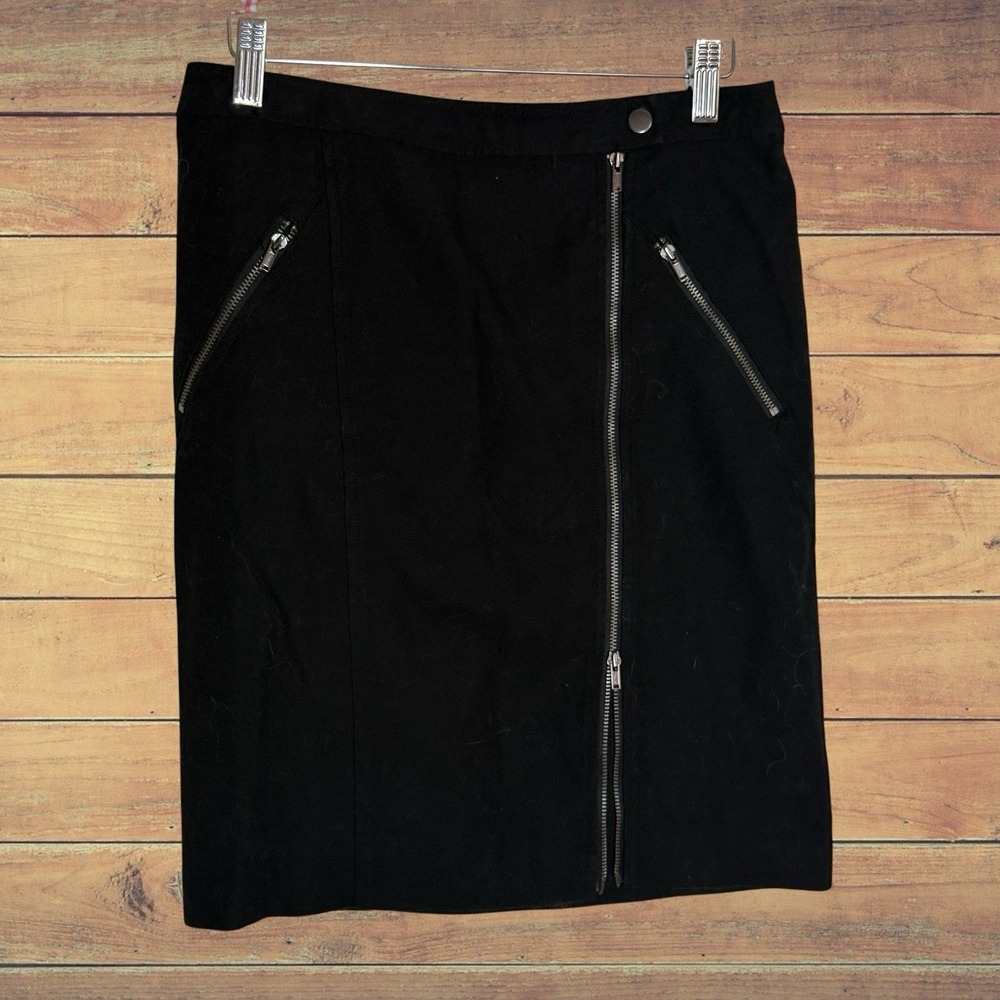 Banana Republic 2 way Zip Front Sexy Black Skirt Sz 2 Knee Length 100% Cotton